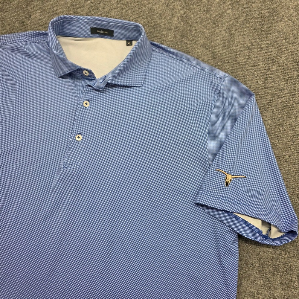 Bulls Bay Turtleson Mens XL Blue Micro Check Performance Polo Shirt Golf